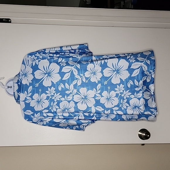 YATTA Golf Polo, Blue Floral Polo, Blue and White, Size XXL - Picture 4 of 5